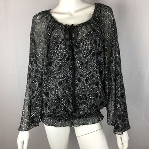 Black & White Peasant Top W/Silver Glitter SZ L